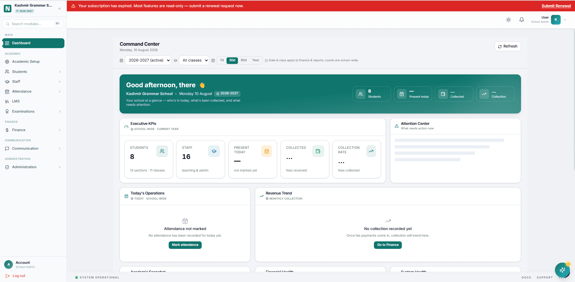 One platform, every school its own — screenshot